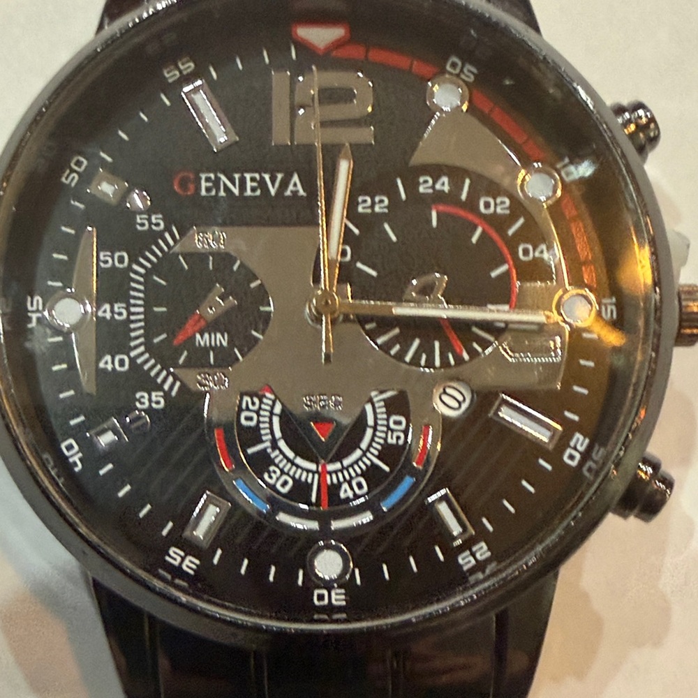 Geneva Black and Gold Men's Multifunction Watch